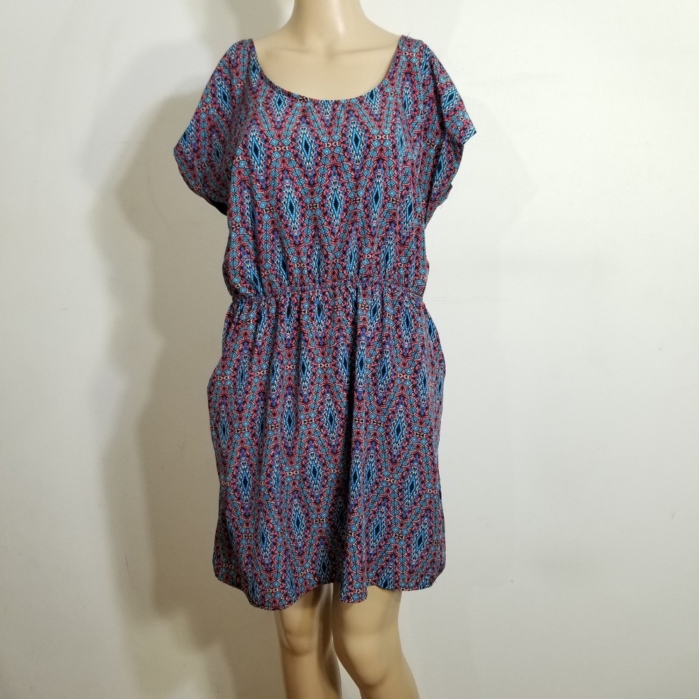 Pink Rose Pink & Blue Tribal Pattern Dress XL - Picture 1 of 6